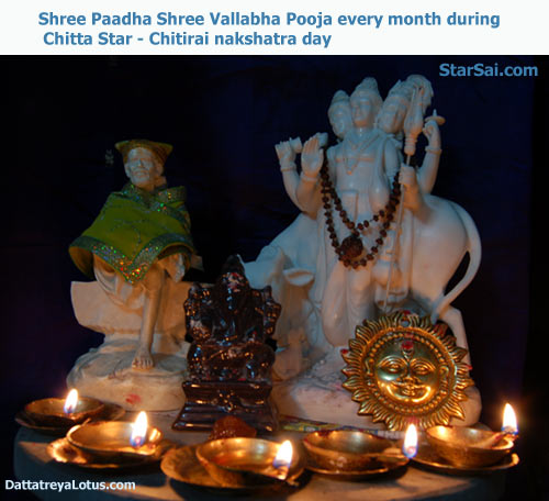 Saint Shree Paadha Shree Vallabha Pooja every month during Chitta Star ( Chitirai nakshatram )